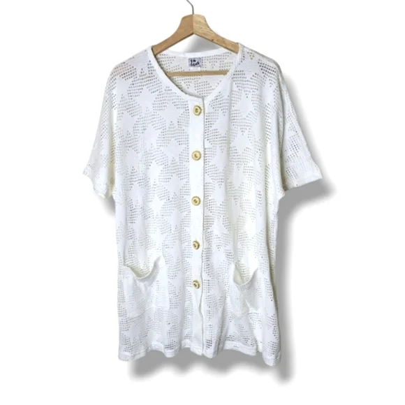 In Gear Vintage 90s Semi Sheer Button Front Swim Cover Up One Size Oversized - Picture 1 of 8